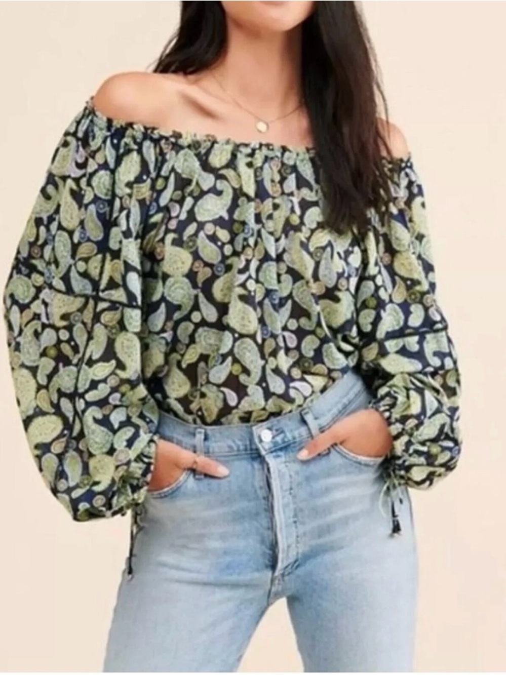 Intimately Free People Sundown Paisley Cotton Bodysuit Size Small Off Shoulder